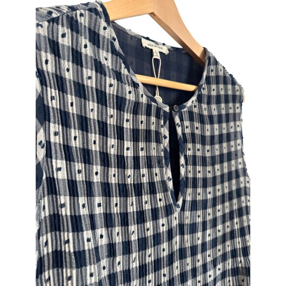 Max Studio Lined Navy Size Large Tunic Sleeveless Top Pleated Babydoll NWT - Picture 10 of 14